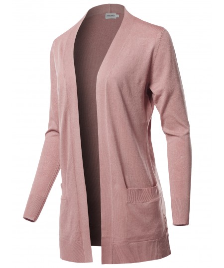 Women's Casual Solid Long Sleeves Long-Line Soft Sweater Viscose Knit Cardigan