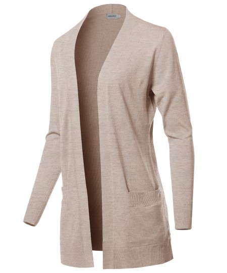 Women's Casual Solid Long Sleeves Long-Line Soft Sweater Viscose Knit Cardigan