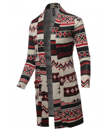 Women's Casual Solid and Print Long Length Knit Cardigan