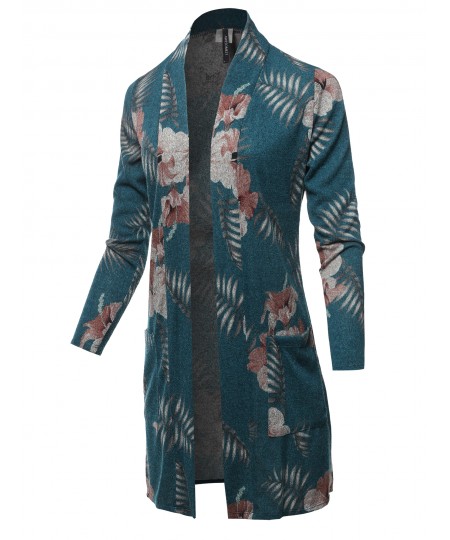 Women's Casual Solid and Print Long Length Knit Cardigan