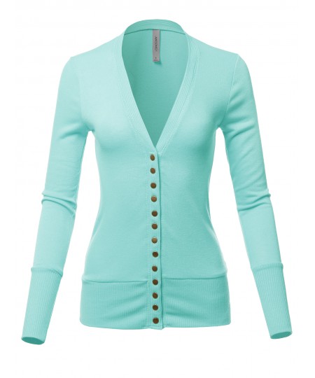 Women's Causal Snap Button Long Sleeves Everyday Cardigan