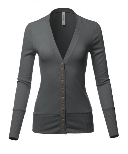 Women's Causal Snap Button Long Sleeves Everyday Cardigan