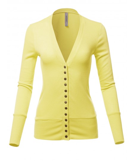 Women's Causal Snap Button Long Sleeves Everyday Cardigan