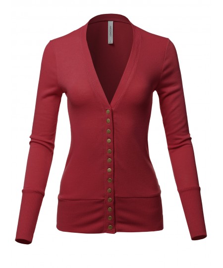 Women's Causal Snap Button Long Sleeves Everyday Cardigan