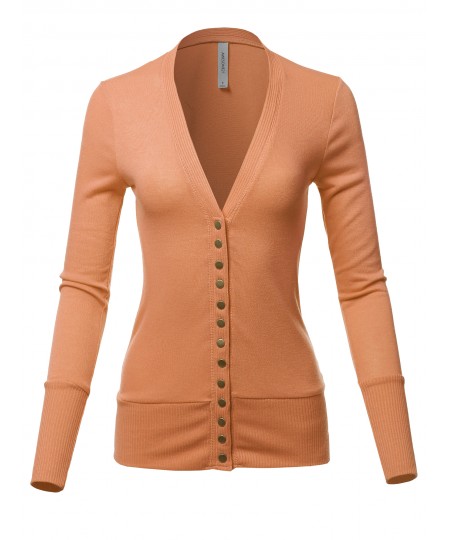 Women's Causal Snap Button Long Sleeves Everyday Cardigan