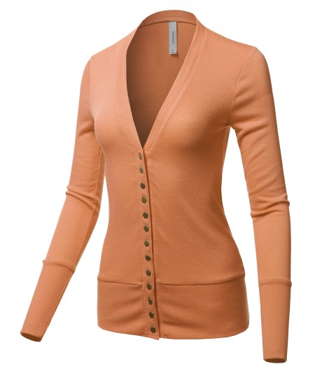 Women's Causal Snap Button Long Sleeves Everyday Cardigan