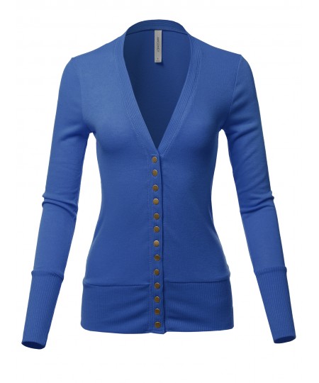 Women's Causal Snap Button Long Sleeves Everyday Cardigan