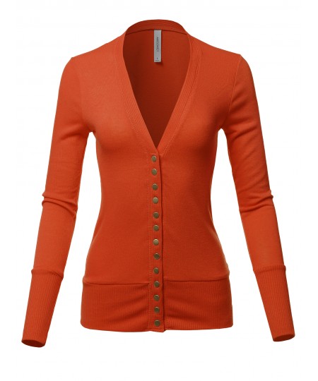 Women's Causal Snap Button Long Sleeves Everyday Cardigan