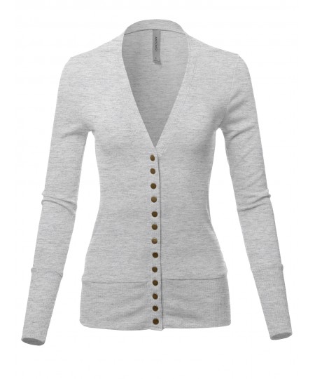 Women's Causal Snap Button Long Sleeves Everyday Cardigan
