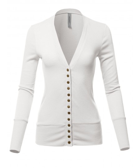 Women's Causal Snap Button Long Sleeves Everyday Cardigan