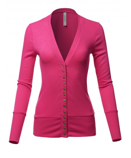 Women's Causal Snap Button Long Sleeves Everyday Cardigan