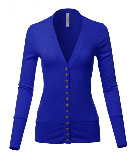 Women's Causal Snap Button Long Sleeves Everyday Cardigan