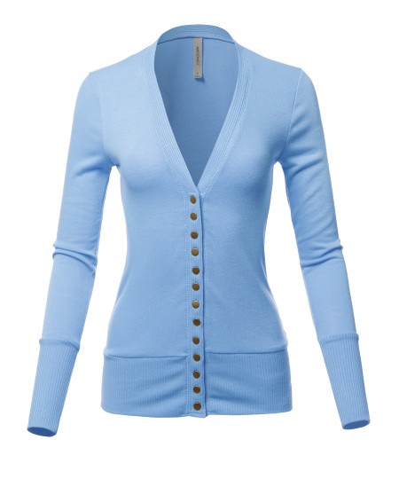 Women's Causal Snap Button Long Sleeves Everyday Cardigan