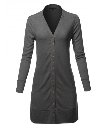 Women's Causal Snap Button Long Sleeves Everyday Long Cardigan