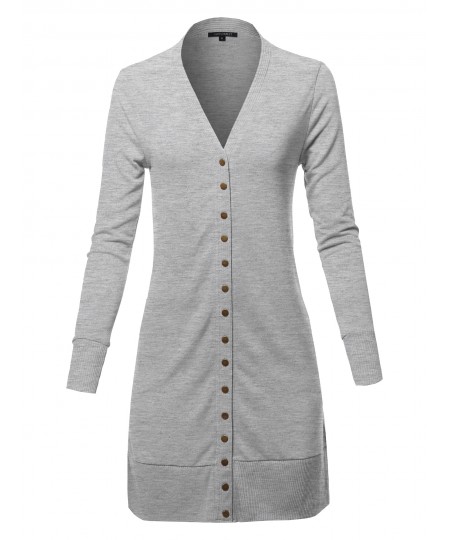 Women's Causal Snap Button Long Sleeves Everyday Long Cardigan