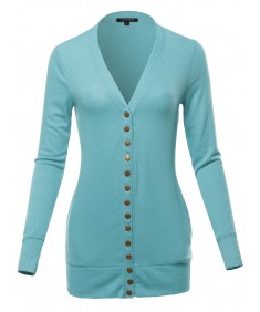 Women's Classic Snap Button Front V- Neck Knit Cardigan