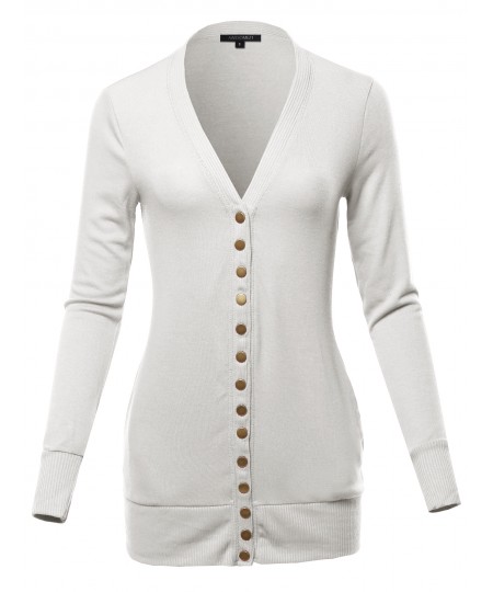 Women's Classic Snap Button Front V- Neck Knit Cardigan