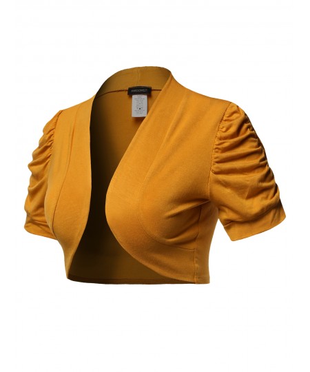 Women's Solid Short Sleeves Open Front Bolero Shrug Cardigan - Made in USA