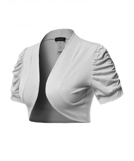 Women's Solid Short Sleeves Open Front Bolero Shrug Cardigan - Made in USA