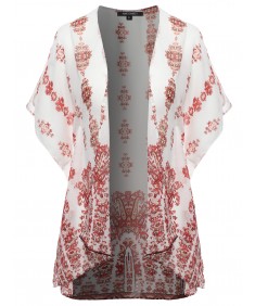 Women's Floral Print Chiffon Kimono Style Cardigan