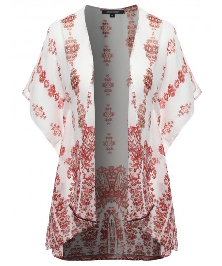 Women's Floral Print Chiffon Kimono Style Cardigan