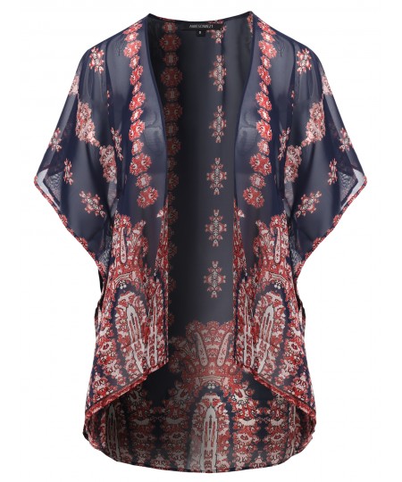 Women's Floral Print Chiffon Kimono Style Cardigan