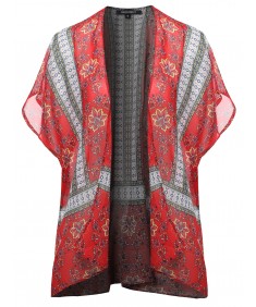 Women's Floral Aztec Print Kimono Style Chiffon Cardigan