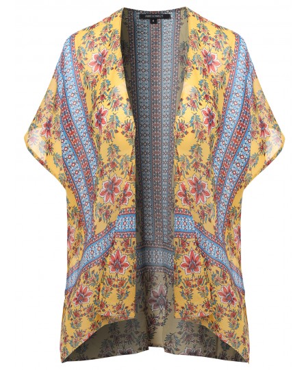 Women's Floral Aztec Print Kimono Style Chiffon Cardigan