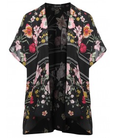 Women's Floral Print Kimono Style Chiffon Cardigan