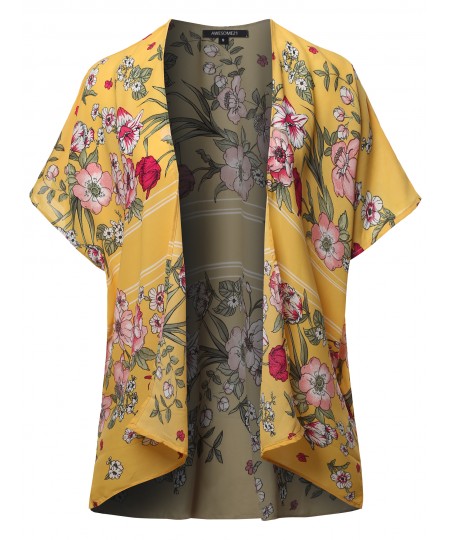 Women's Floral Print Kimono Style Chiffon Cardigan