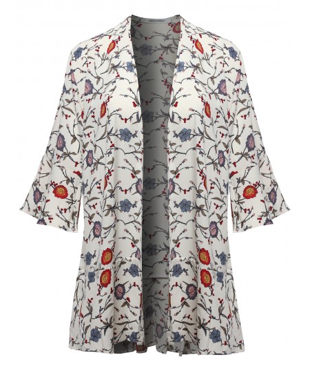 Women's Floral Print Kimono Style Open Front Cardigan