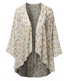 Women's Floral Print Kimono Style Bell Sleeve Cardigan
