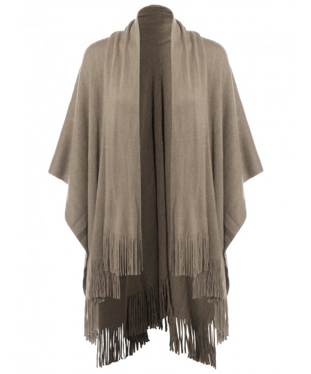 Women's Casual Knitted Poncho Capes Shawl Fringe Cardigan