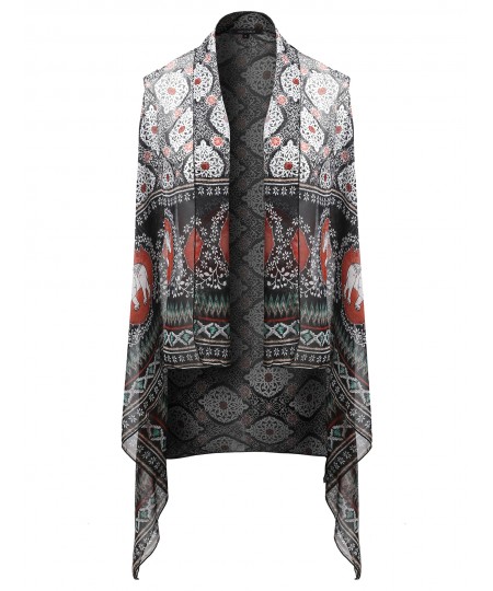 Women's Various Print Sleeveless Kimono Shrug Cardigan