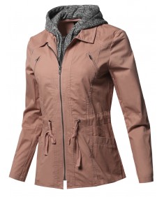 Women's Casual Detachable Hooded Military Jacket Parka Coat Outerwear