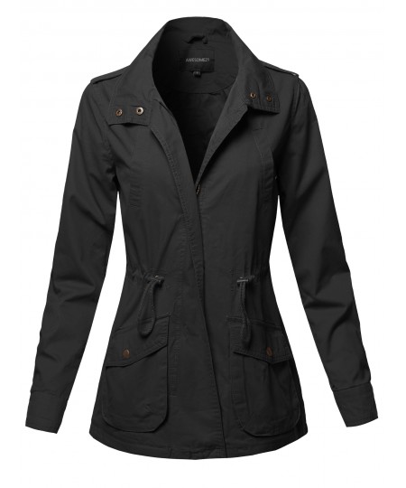 Women's Casual High Neck Military Roll-Up Sleeves Jacket