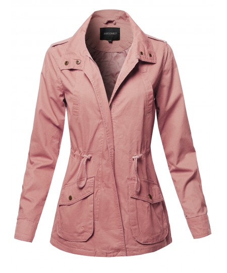 Women's Casual High Neck Military Roll-Up Sleeves Jacket