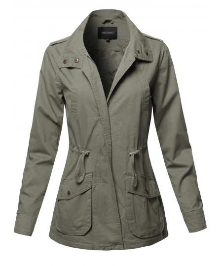 Women's Casual High Neck Military Roll-Up Sleeves Jacket