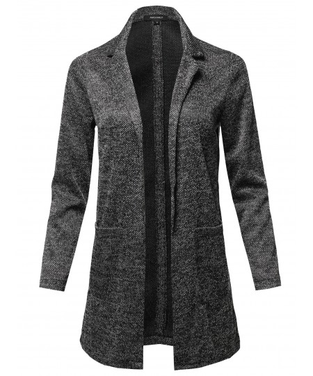 Women's Casual Soft Woven Long Sleeve Open Front Patterned Long Coat Jacket