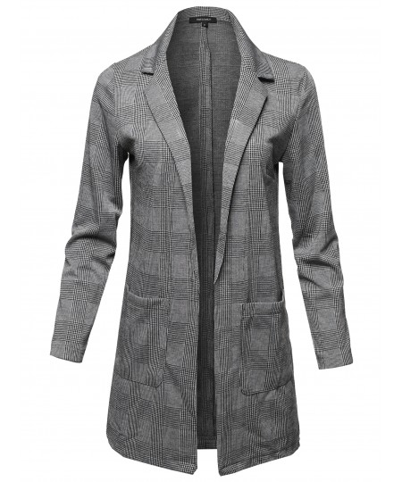 Women's Casual Soft Woven Long Sleeve Open Front Patterned Long Coat Jacket
