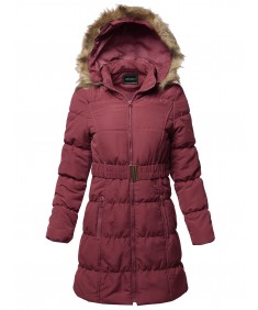 Women's Causal Zip Up Quilted Fur Hood Mid-length Padding Jacket