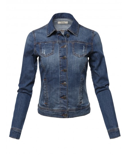 Women's Casual Slim Stretch Washed Denim Jacket