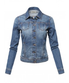 Women's Casual Slim Stretch Washed Denim Jacket