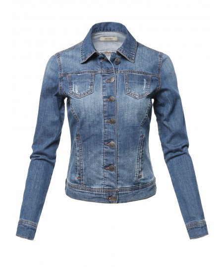 Women's Casual Slim Stretch Washed Denim Jacket