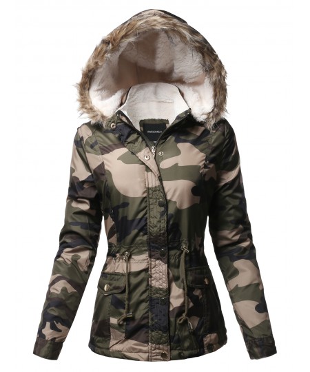 Women's Casual Sherpa Lining Fur Trimmed Hoodie Long Sleeves Jacket