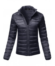 Women's Long Sleeves Zipper Closure Lightweight Quilted Padding Jacket