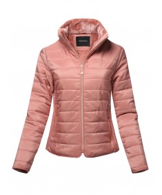 Women's Solid Warm Faux Fur Lining Quilted Puffer Winter Jacket