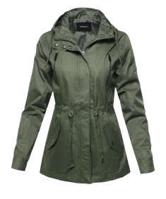 Women's Solid Lightweight Windbreaker Anorak Hooded Jacket