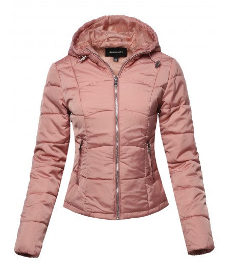 Women's Solid Hooded Packable Ultra Light Weight Short Down Jacket