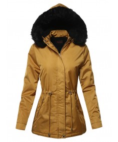 Women's Solid Hooded Warm Winter Thicken Fleece Lined Parkas Long Jacket